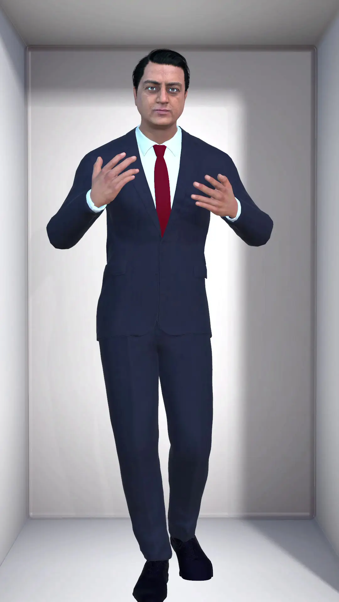 A life-size AI avatar presenter on a HoloBox 911 hologram display