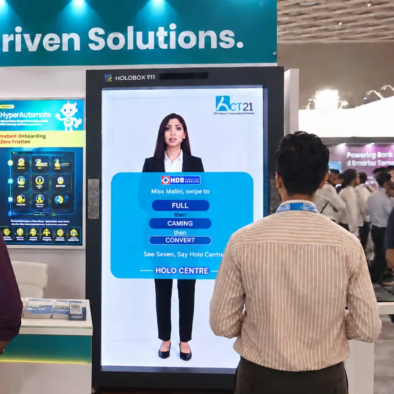 AI-powered digital presenter displayed on HoloBox911 at ACT21 event