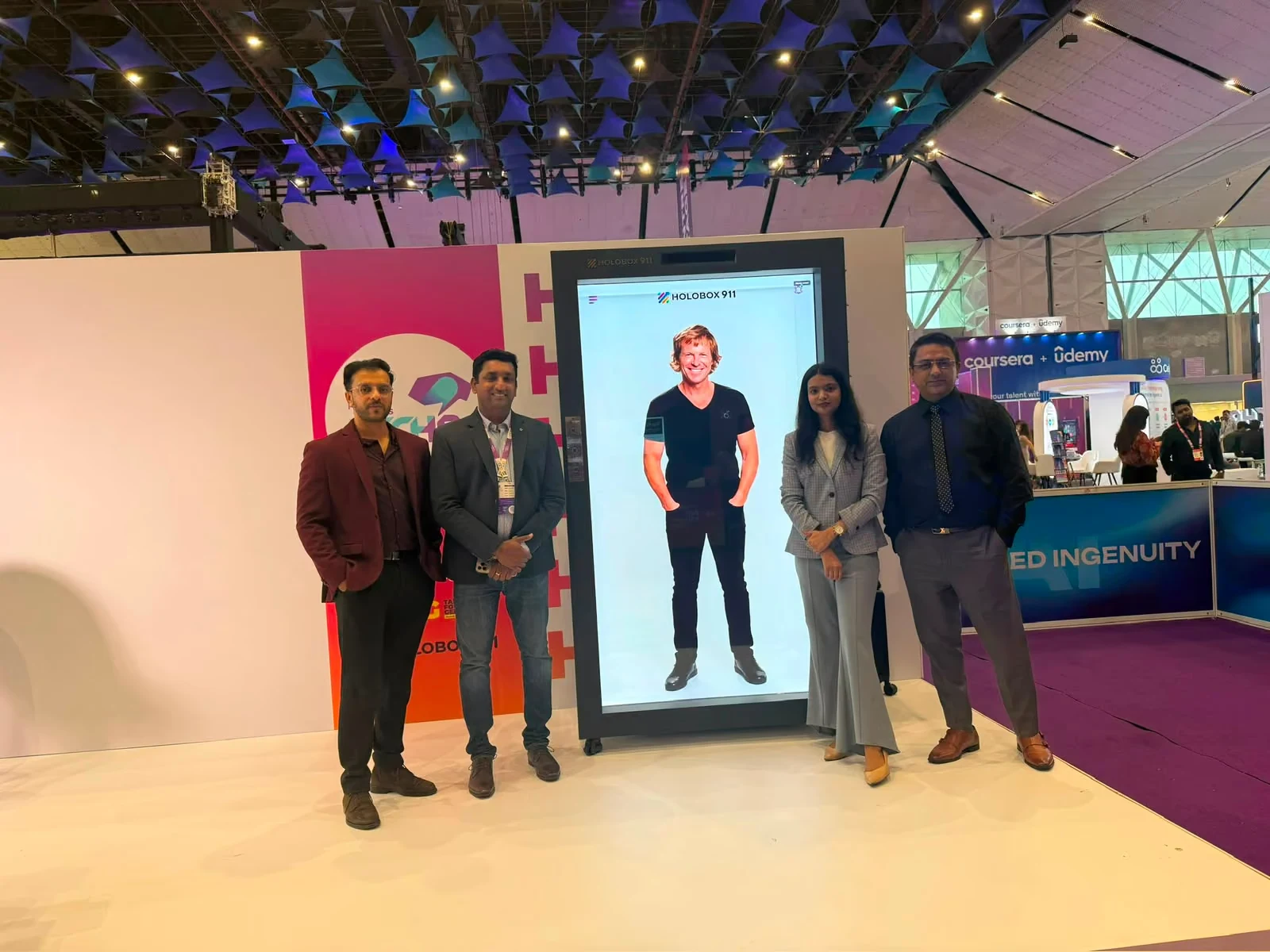 Jonty Rhodes answering delegates as an AI avatar on a HoloBox911 display at People Matters TechHR India 2026