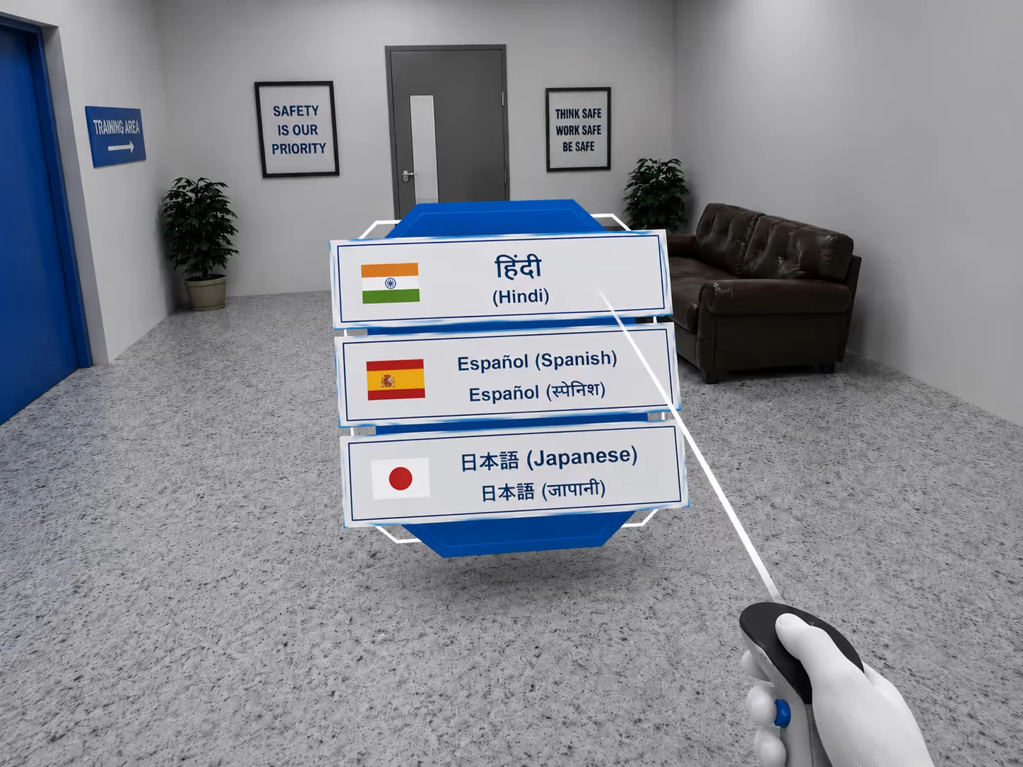 Choosing a language at the start of a VR module