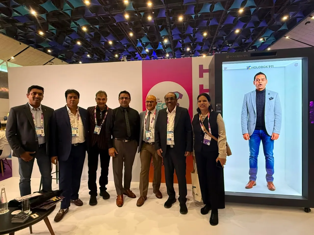 Delegates gathered at the HoloBox911 stand on the WorkTech Expo floor at TechHR India 2026, Yashobhoomi