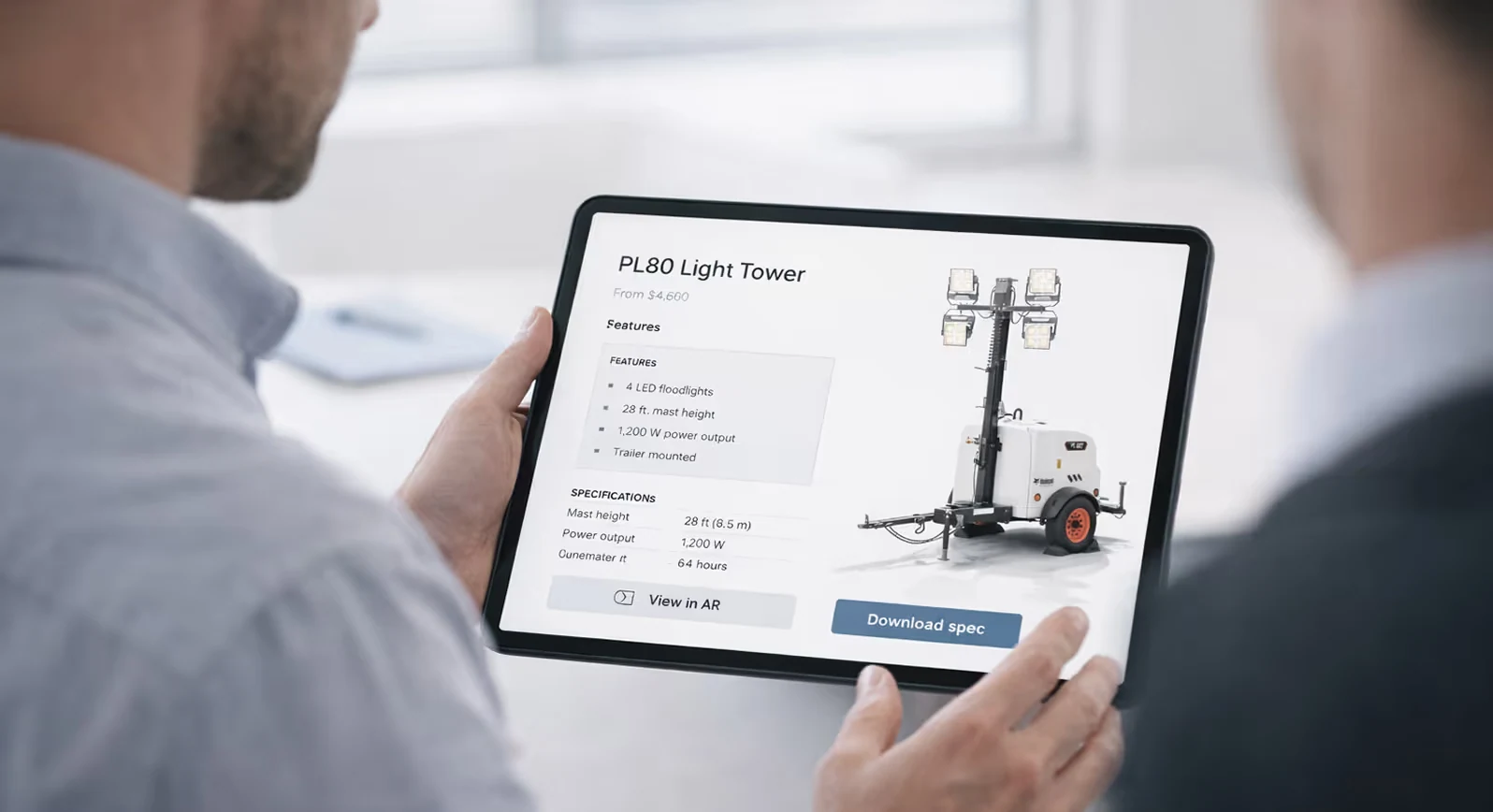 AR and VR sales demos for light tower manufacturers